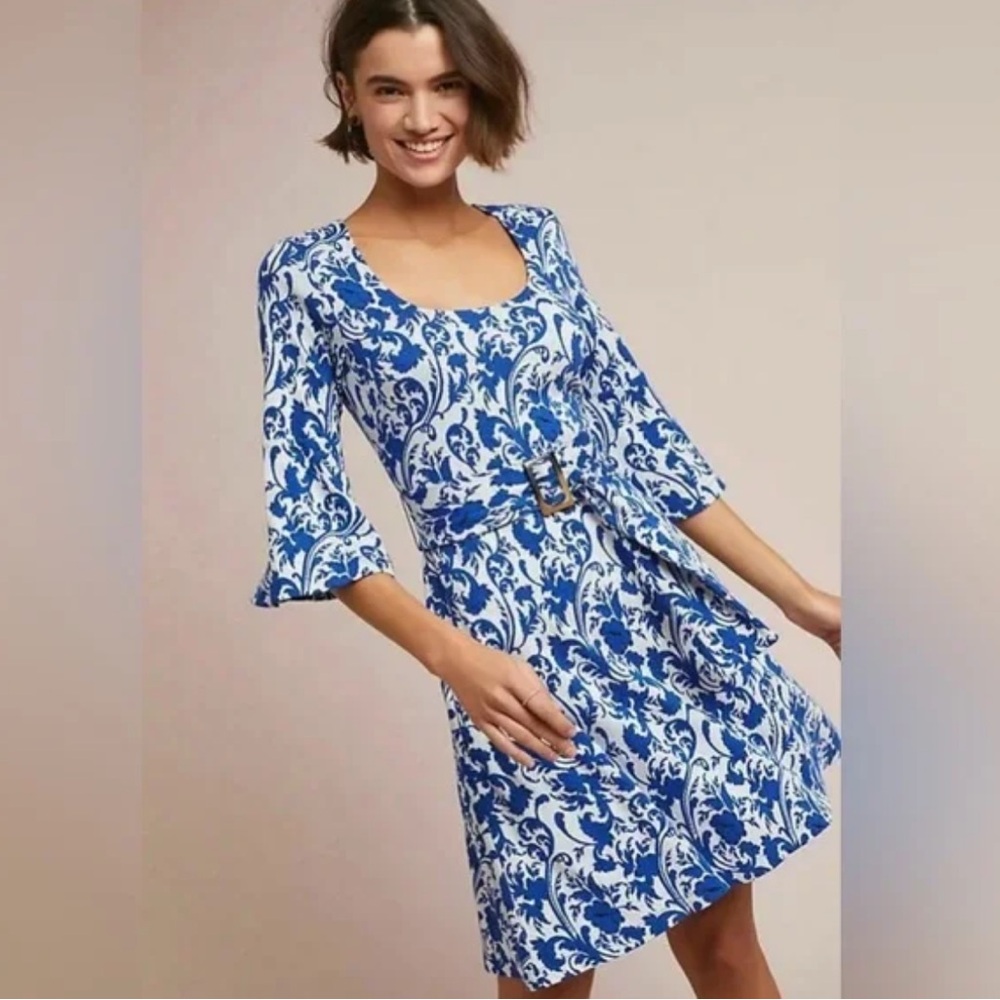 Anthropologie Maeve Leonie Blue Print Dress